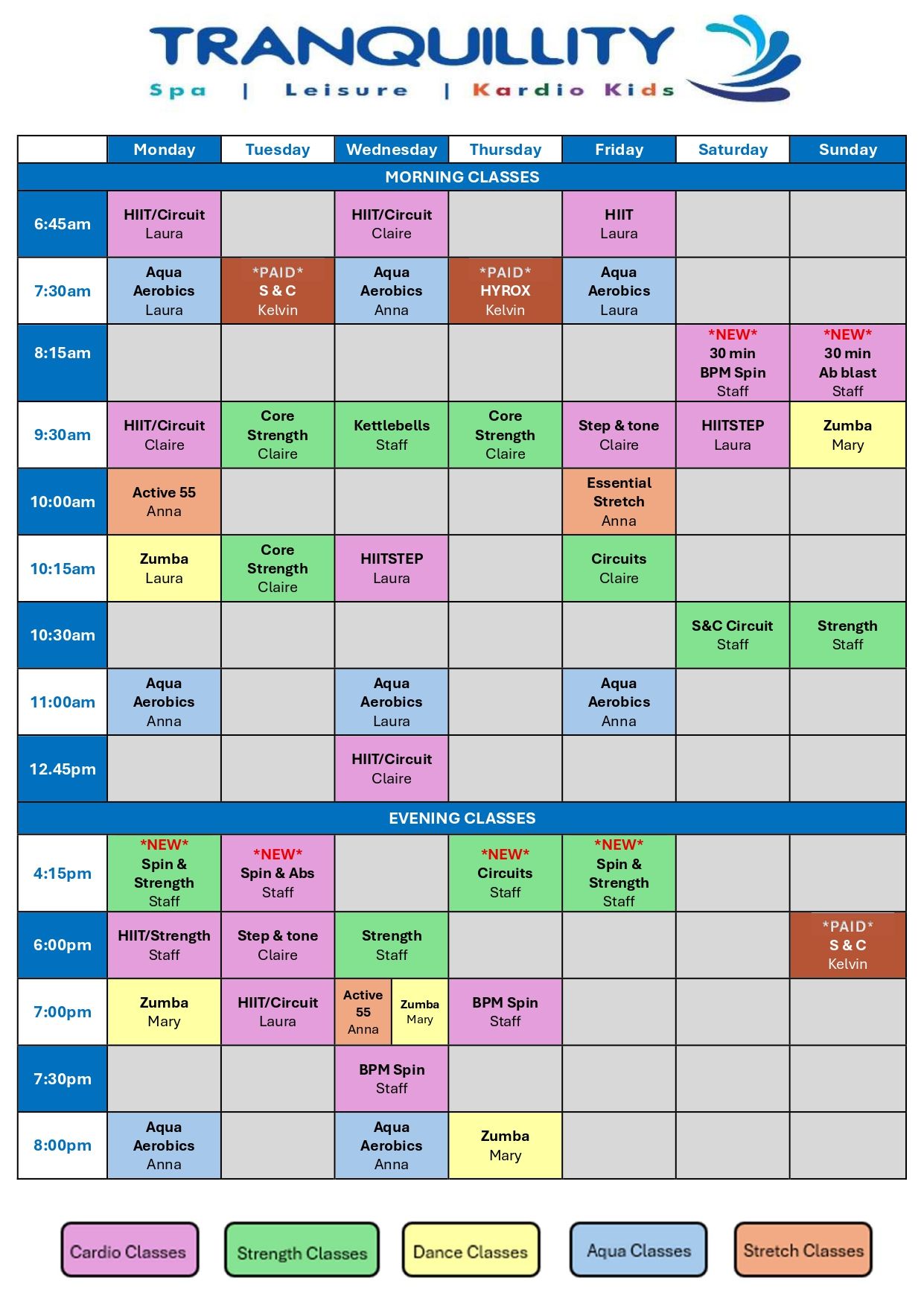 Gym class timetable September 2025 Gym class timetable September 2025